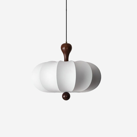 Segmented Silk Ceiling Pendant with Wood Stem - Arrielight