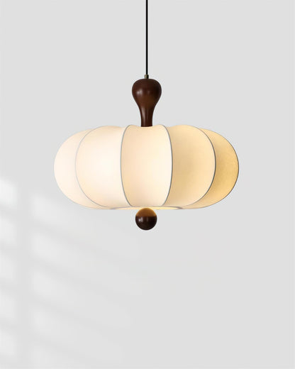 Segmented Silk Ceiling Pendant with Wood Stem - Arrielight