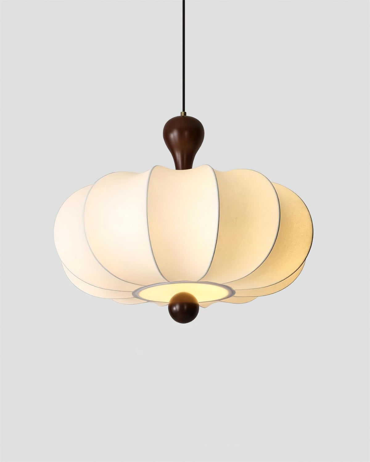 Segmented Silk Ceiling Pendant with Wood Stem - Arrielight