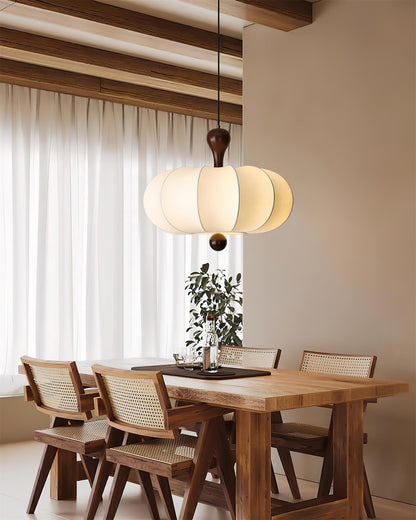 Segmented Silk Ceiling Pendant with Wood Stem - Arrielight