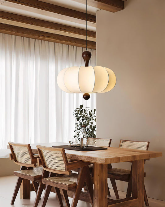 Segmented Silk Ceiling Pendant with Wood Stem - Arrielight