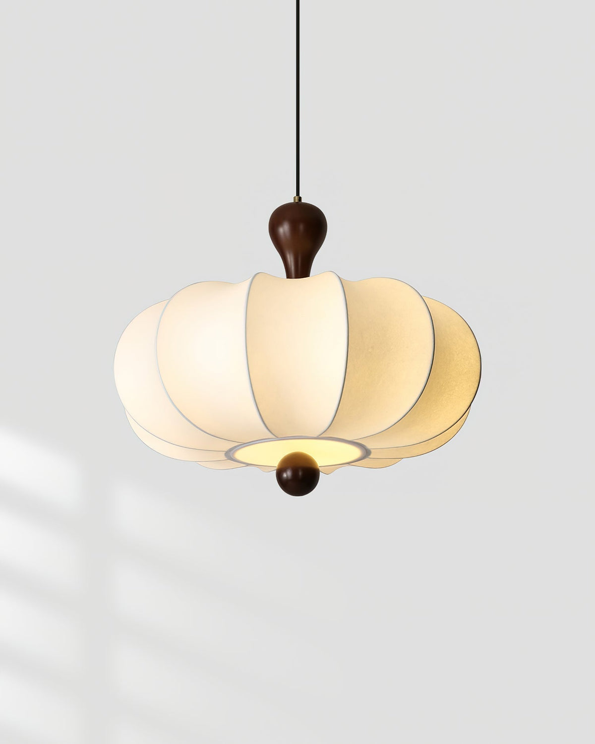 Segmented Silk Ceiling Pendant with Wood Stem - Arrielight