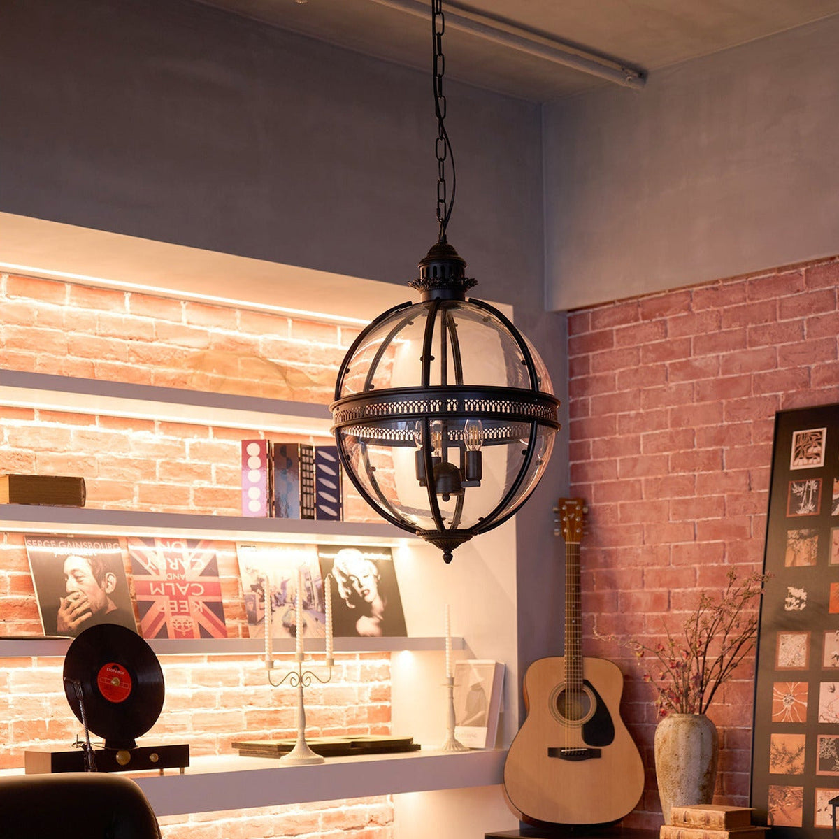 Vintage Glass Globe Lantern Ceiling Pendant, 3 Light - Arrielight