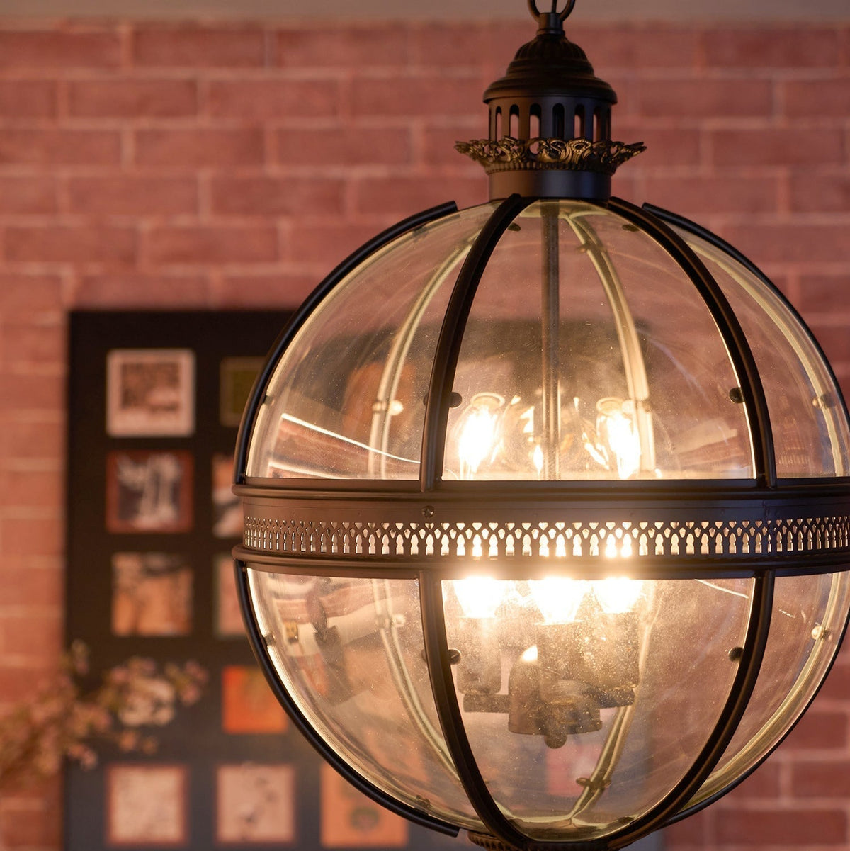 Vintage Glass Globe Lantern Ceiling Pendant, 3 Light - Arrielight