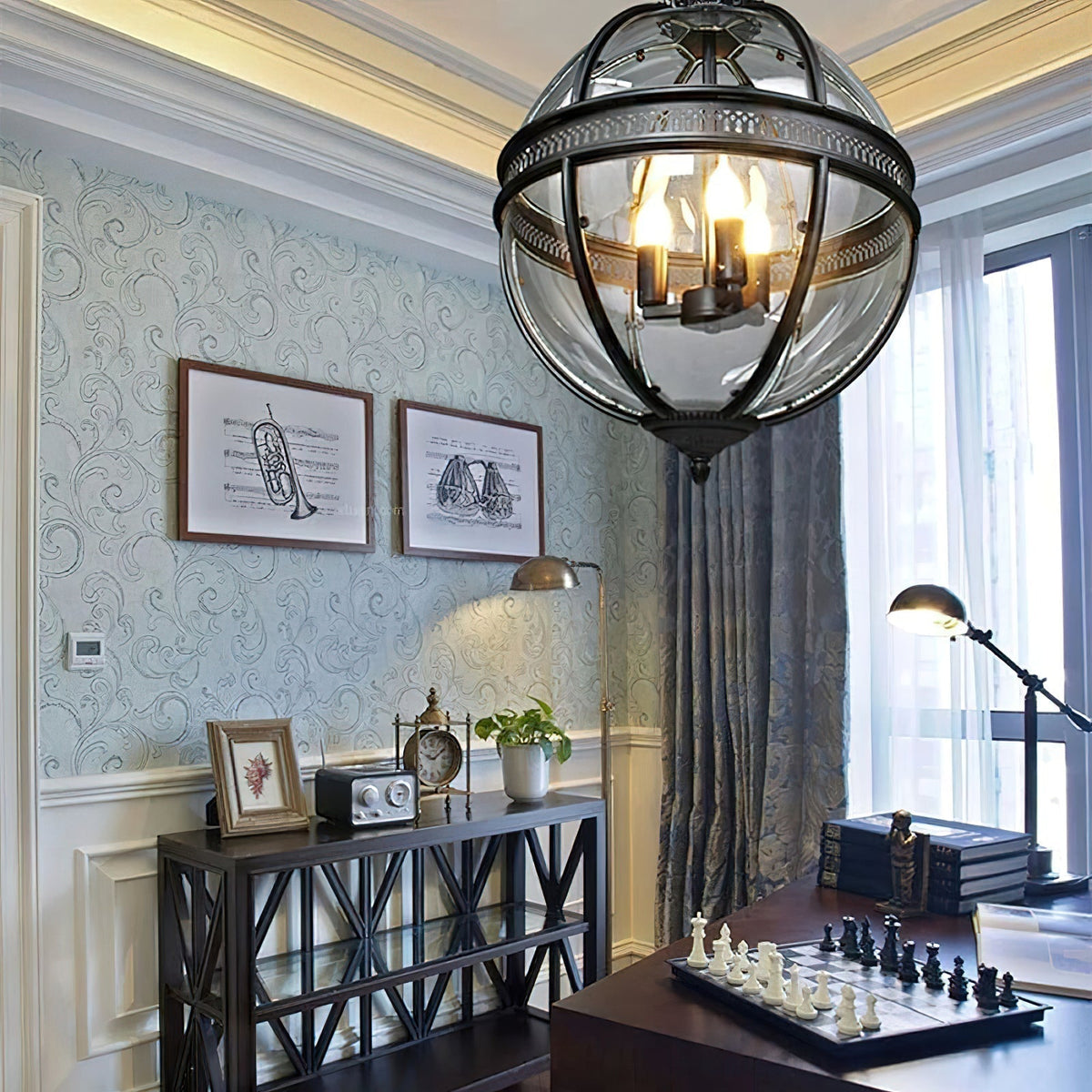 Vintage Glass Globe Lantern Ceiling Pendant, 3 Light - Arrielight