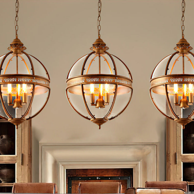 Vintage Glass Globe Lantern Ceiling Pendant, 3 Light - Arrielight