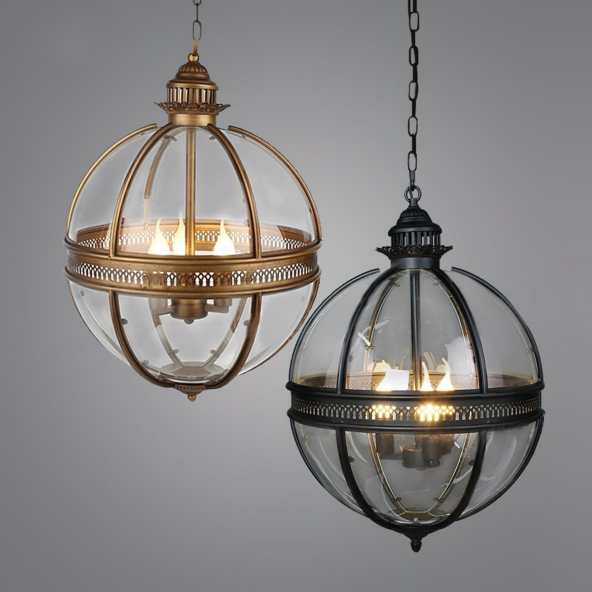 Vintage Glass Globe Lantern Ceiling Pendant, 3 Light - Arrielight