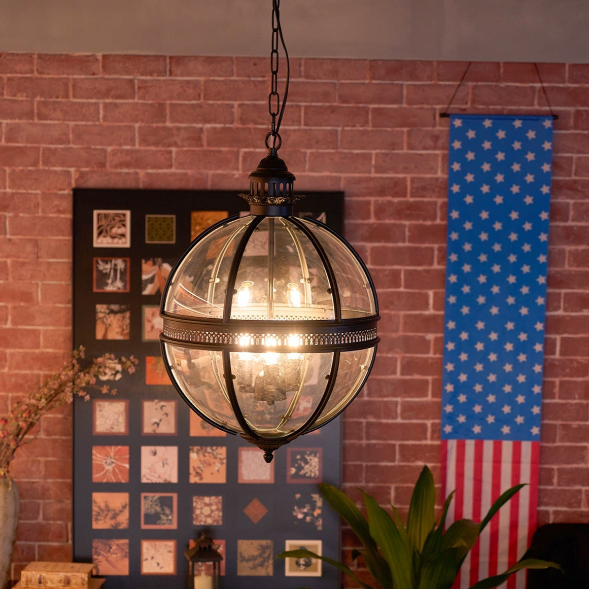 Vintage Glass Globe Lantern Ceiling Pendant, 3 Light - Arrielight