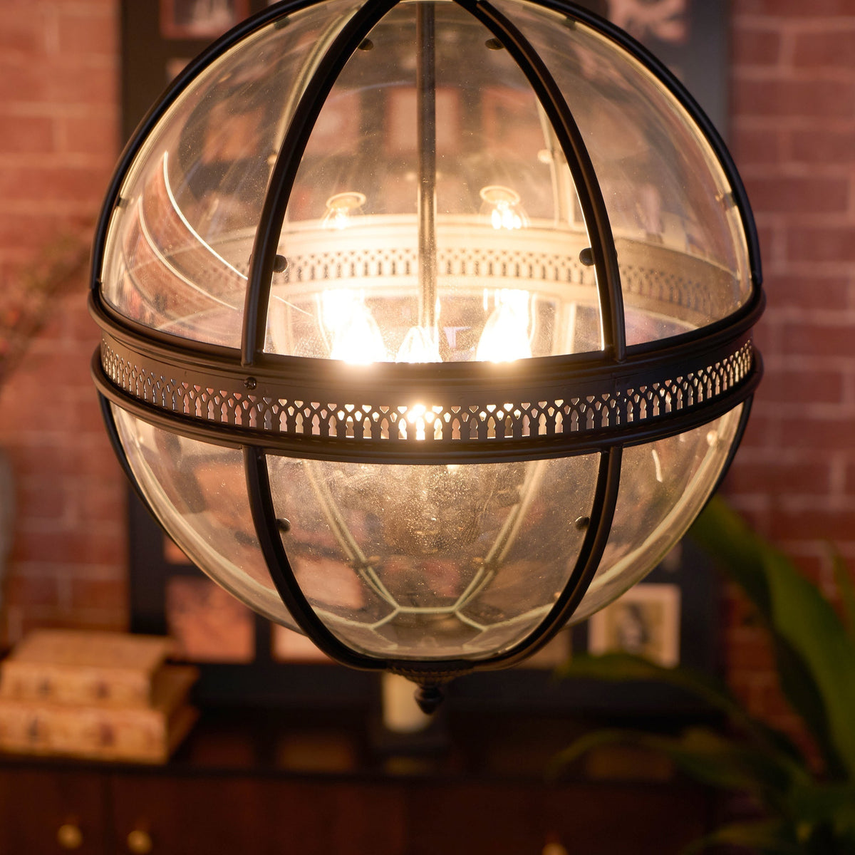 Vintage Glass Globe Lantern Ceiling Pendant, 3 Light - Arrielight