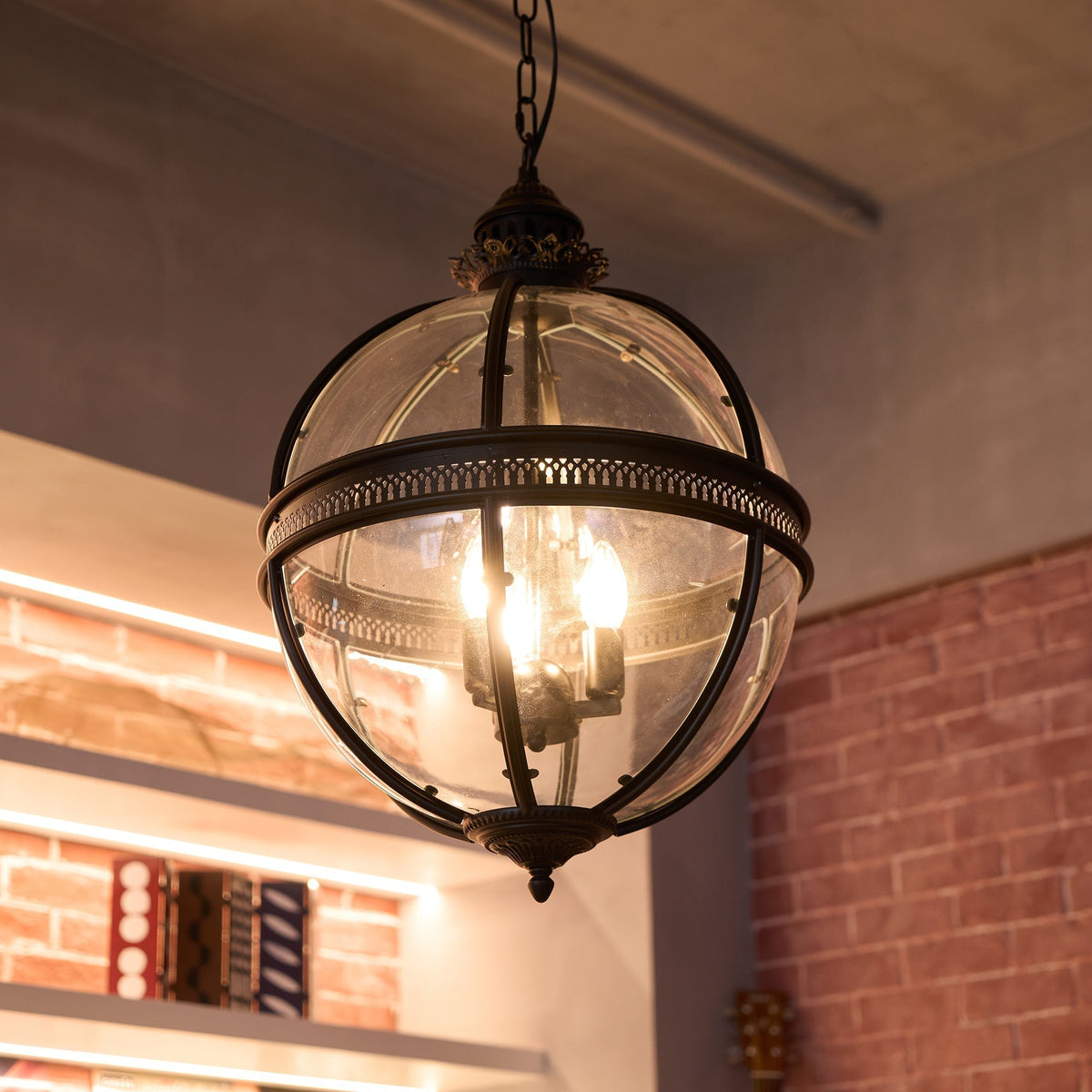 Vintage Glass Globe Lantern Ceiling Pendant, 3 Light - Arrielight