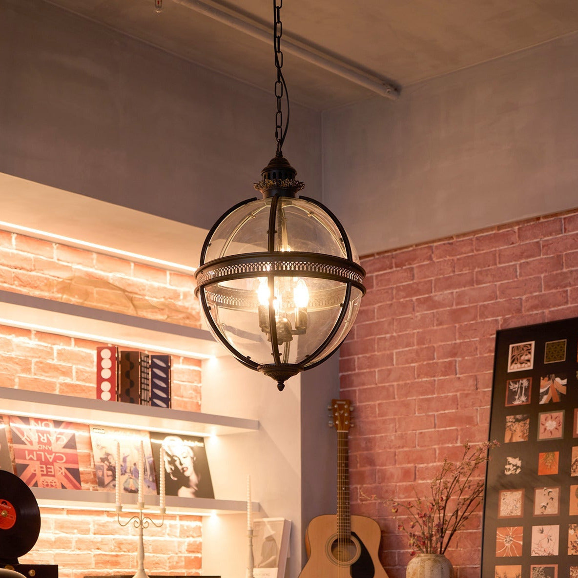 Vintage Glass Globe Lantern Ceiling Pendant, 3 Light - Arrielight