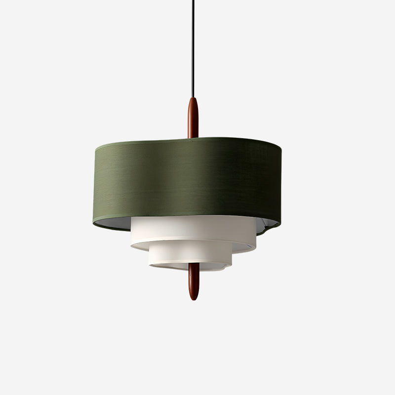 Layered Fabric Tiered Ceiling Pendant with Wood Detail - Arrielight
