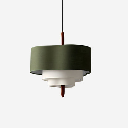 Layered Fabric Tiered Ceiling Pendant with Wood Detail - Arrielight