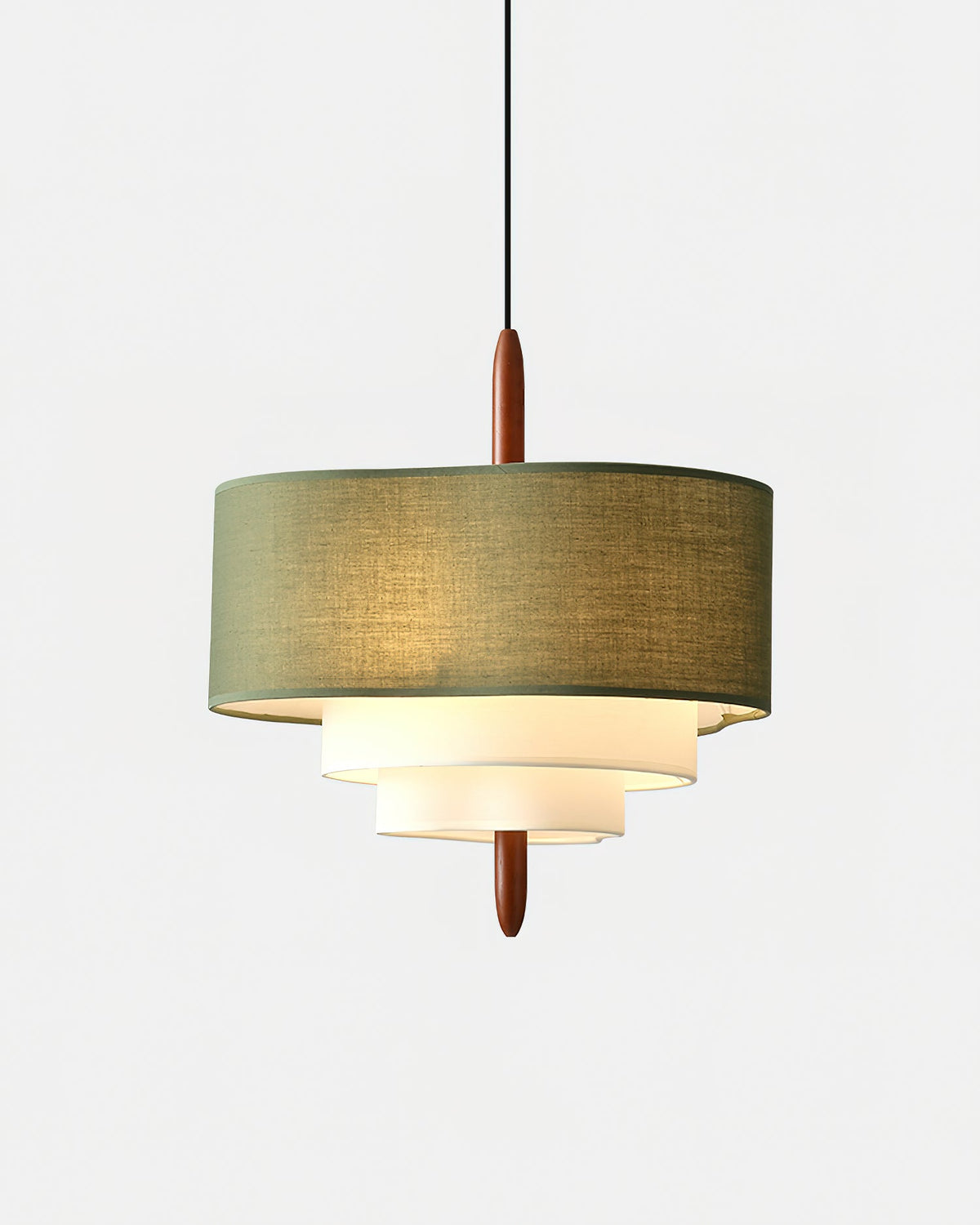 Layered Fabric Tiered Ceiling Pendant with Wood Detail - Arrielight