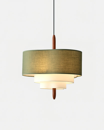 Layered Fabric Tiered Ceiling Pendant with Wood Detail - Arrielight