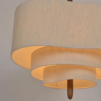Layered Fabric Tiered Ceiling Pendant with Wood Detail - Arrielight