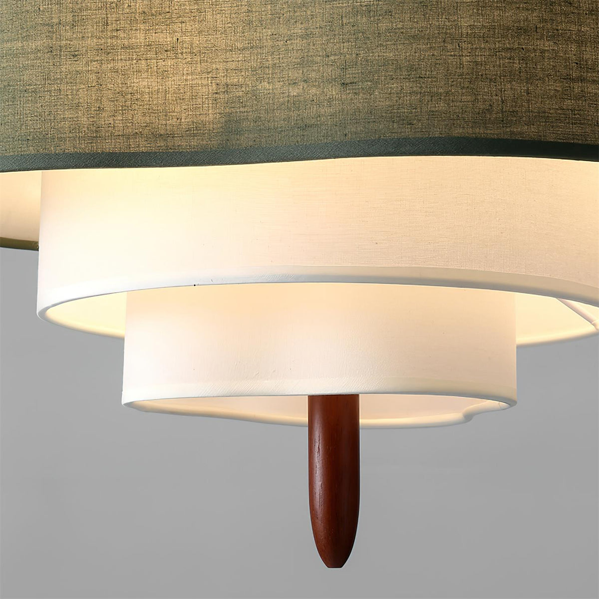 Layered Fabric Tiered Ceiling Pendant with Wood Detail - Arrielight