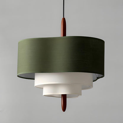 Layered Fabric Tiered Ceiling Pendant with Wood Detail - Arrielight