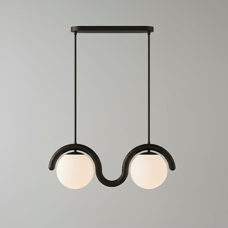 Curved Wave Linear Chandelier with Opal Glass Globes - Arrielight