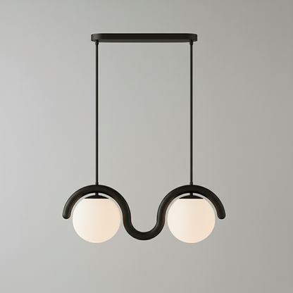 Curved Wave Linear Chandelier with Opal Glass Globes - Arrielight