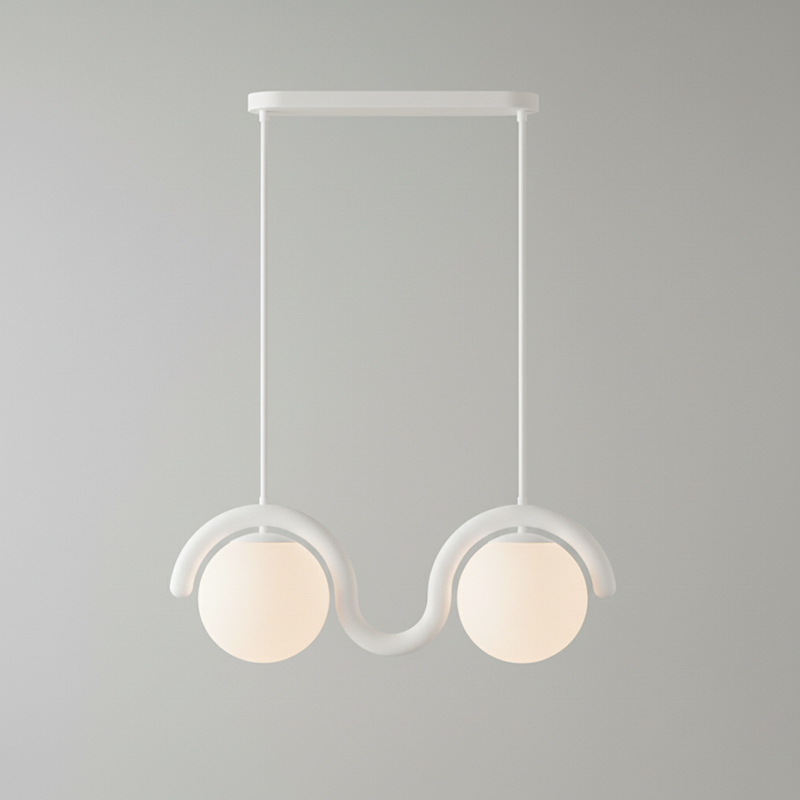 Curved Wave Linear Chandelier with Opal Glass Globes - Arrielight