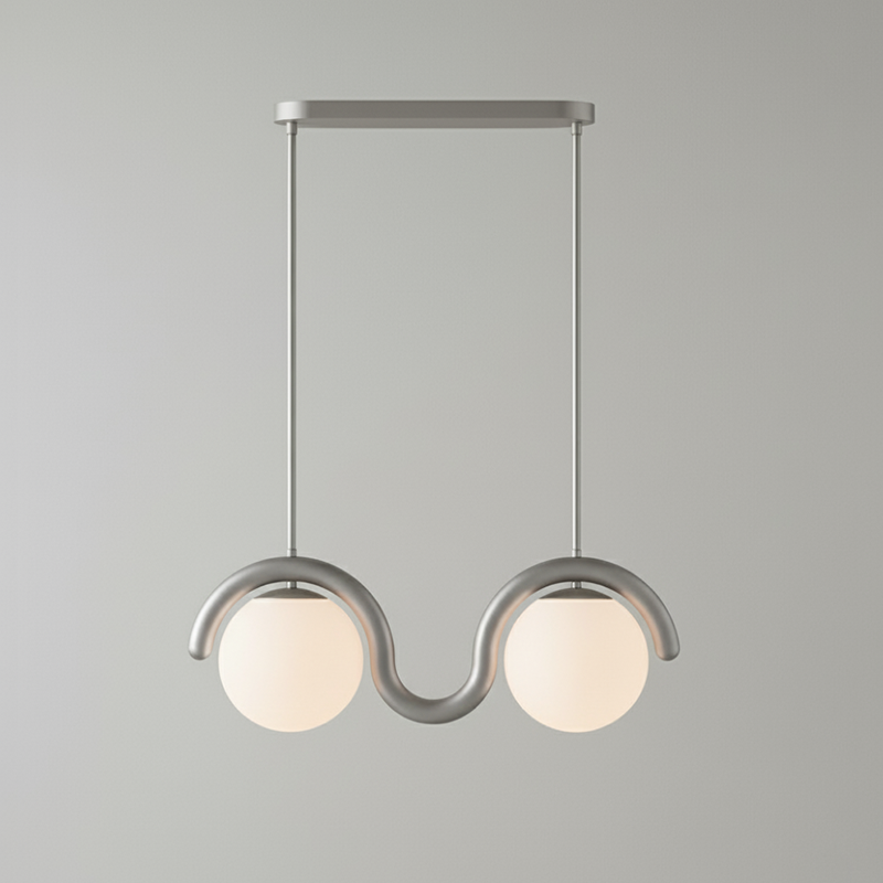 Curved Wave Linear Chandelier with Opal Glass Globes - Arrielight