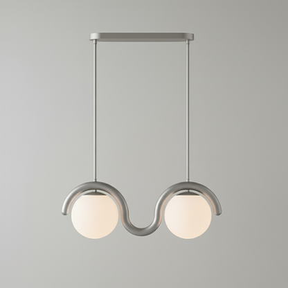 Curved Wave Linear Chandelier with Opal Glass Globes - Arrielight