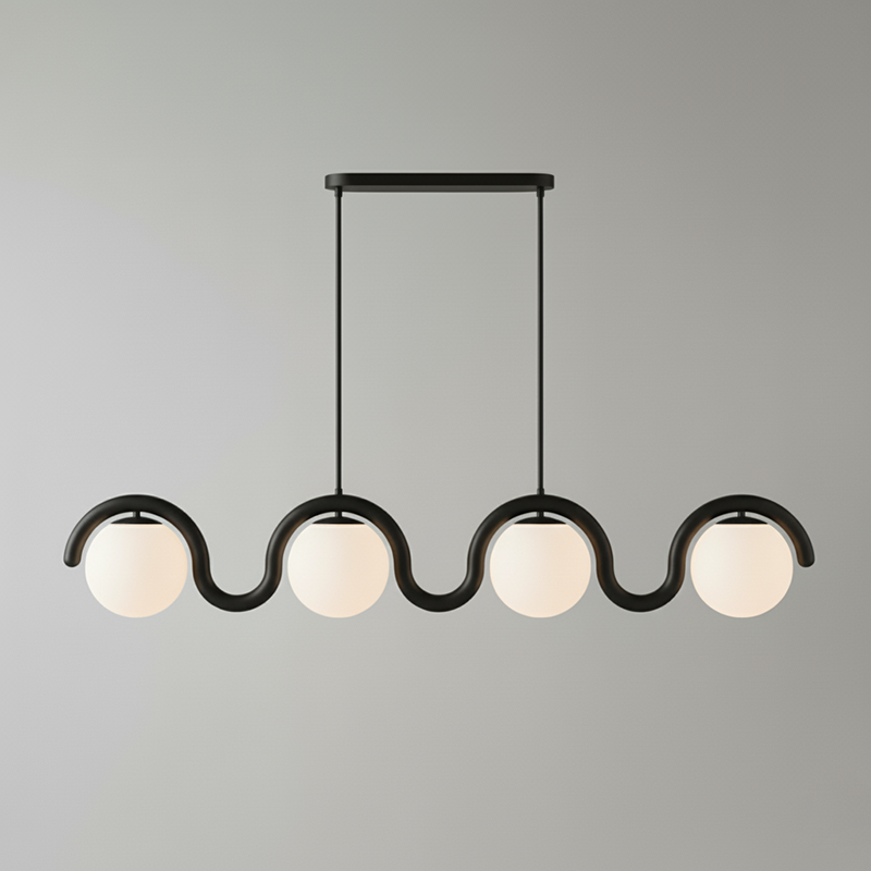 Curved Wave Linear Chandelier with Opal Glass Globes - Arrielight