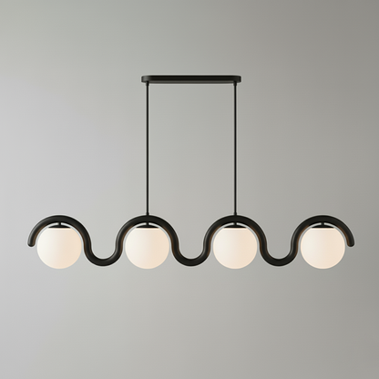 Curved Wave Linear Chandelier with Opal Glass Globes - Arrielight