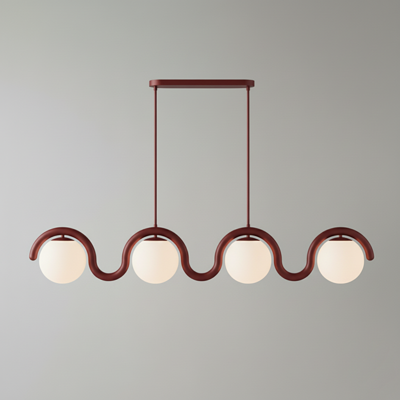 Curved Wave Linear Chandelier with Opal Glass Globes - Arrielight