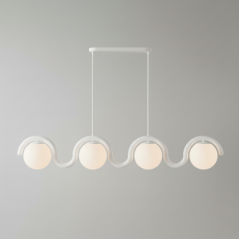 Curved Wave Linear Chandelier with Opal Glass Globes - Arrielight