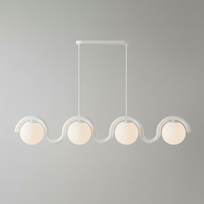 Curved Wave Linear Chandelier with Opal Glass Globes - Arrielight