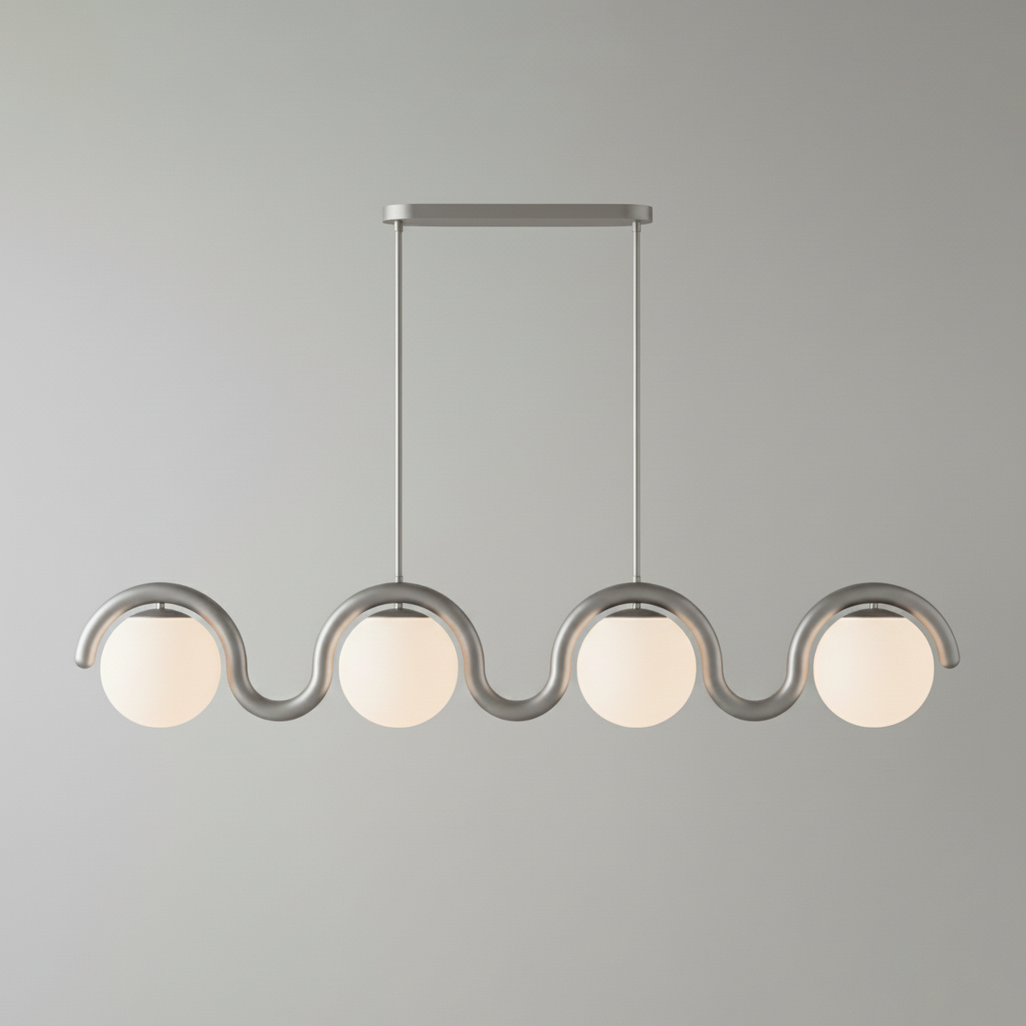 Curved Wave Linear Chandelier with Opal Glass Globes - Arrielight
