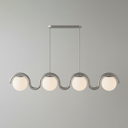 Curved Wave Linear Chandelier with Opal Glass Globes - Arrielight