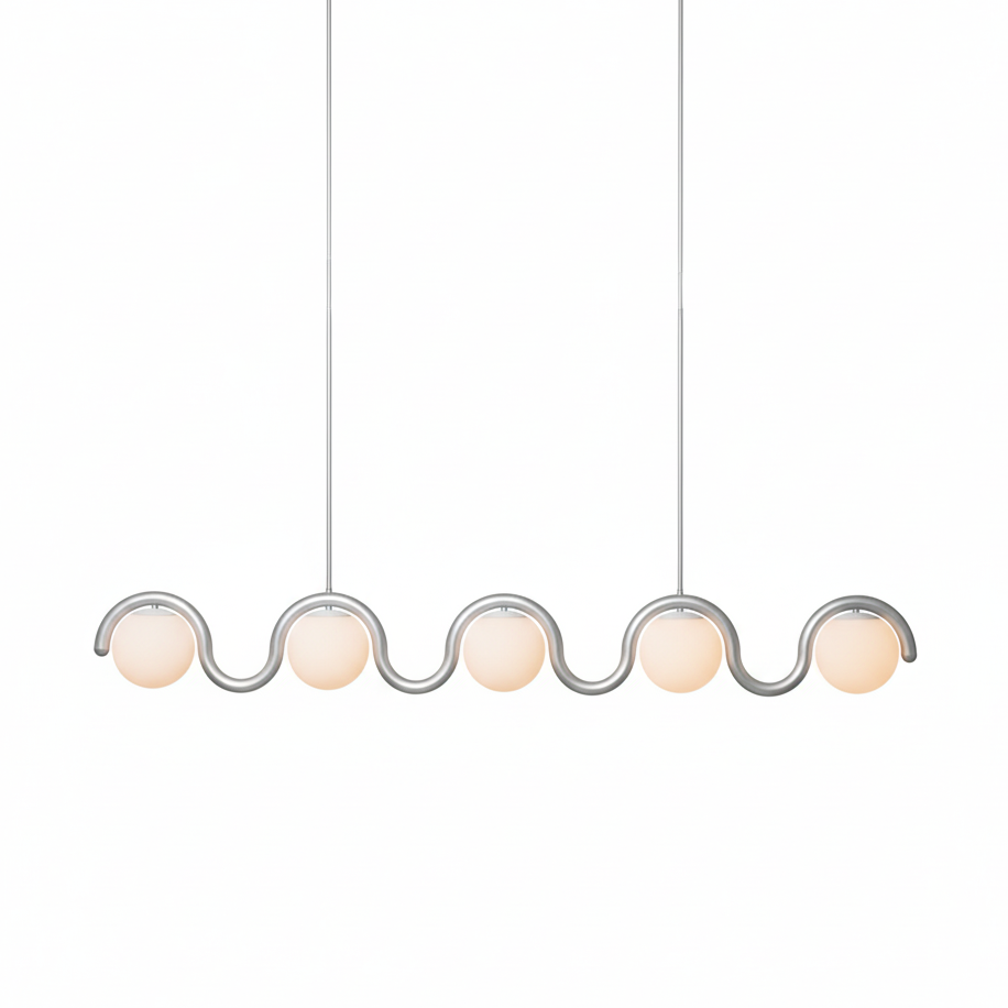 Curved Wave Linear Chandelier with Opal Glass Globes - Arrielight