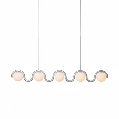 Curved Wave Linear Chandelier with Opal Glass Globes - Arrielight
