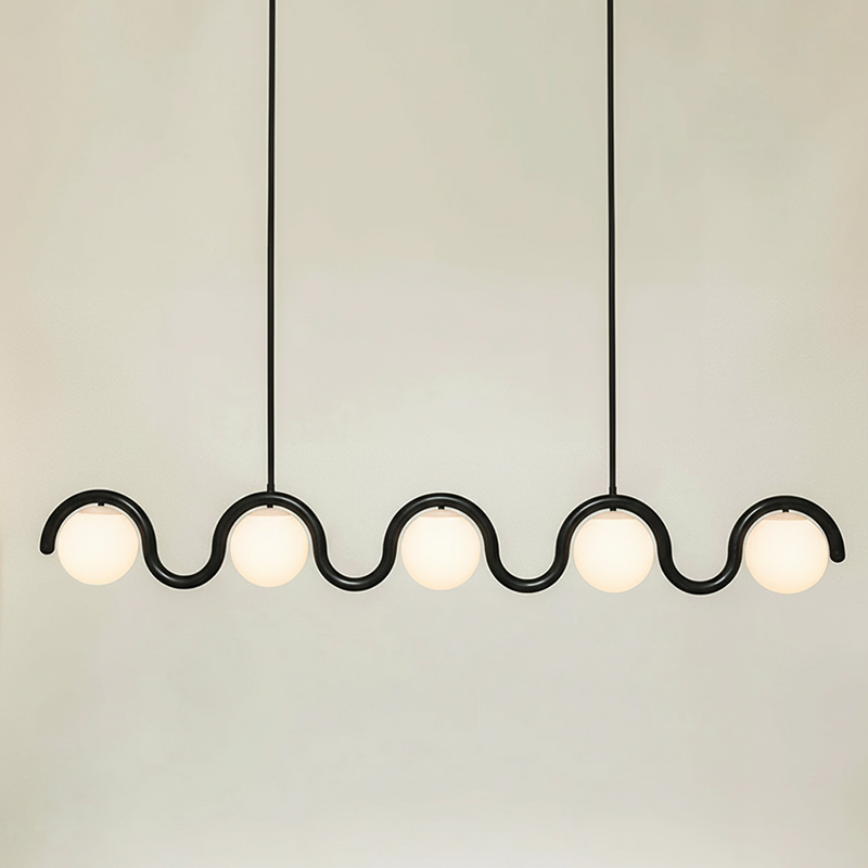 Curved Wave Linear Chandelier with Opal Glass Globes - Arrielight