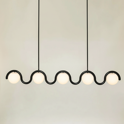 Curved Wave Linear Chandelier with Opal Glass Globes - Arrielight