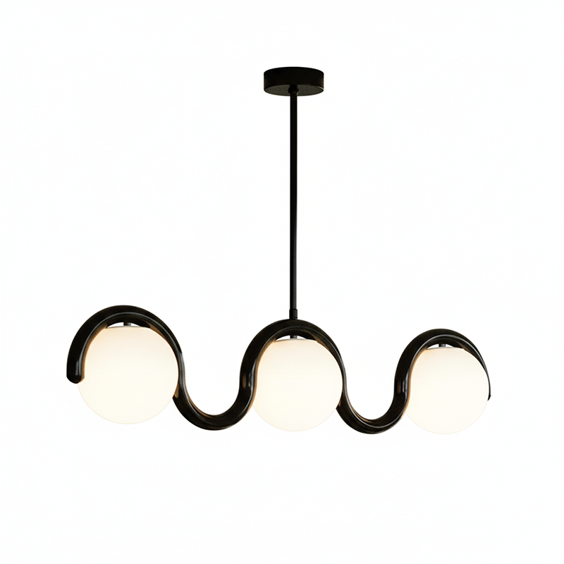 Curved Wave Linear Chandelier with Opal Glass Globes - Arrielight