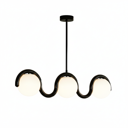 Curved Wave Linear Chandelier with Opal Glass Globes - Arrielight