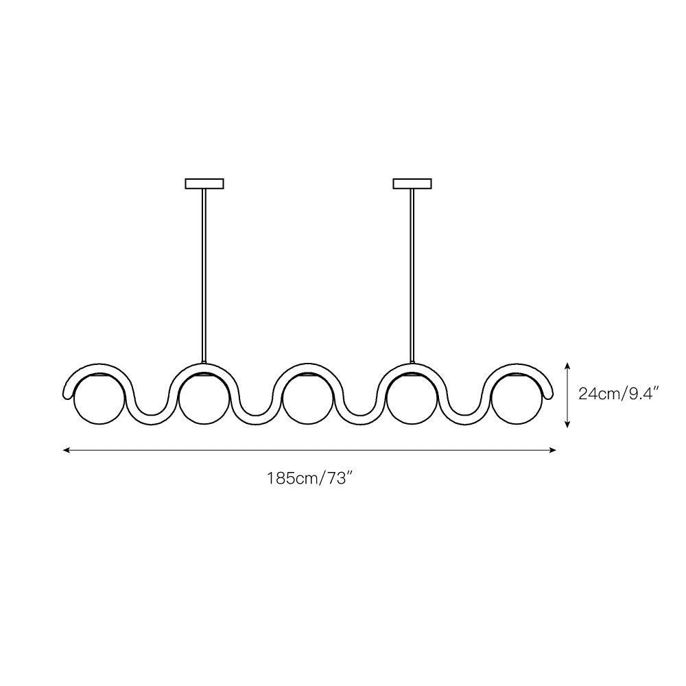 Curved Wave Linear Chandelier with Opal Glass Globes - Arrielight