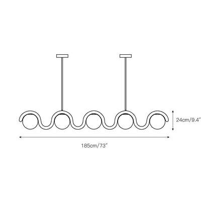 Curved Wave Linear Chandelier with Opal Glass Globes - Arrielight