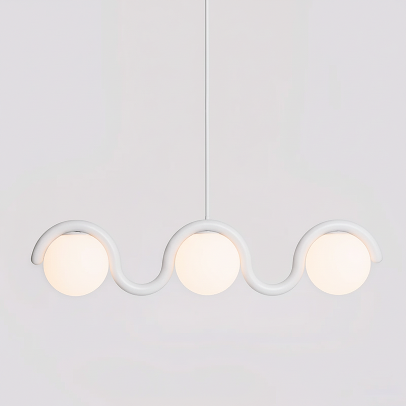 Curved Wave Linear Chandelier with Opal Glass Globes - Arrielight
