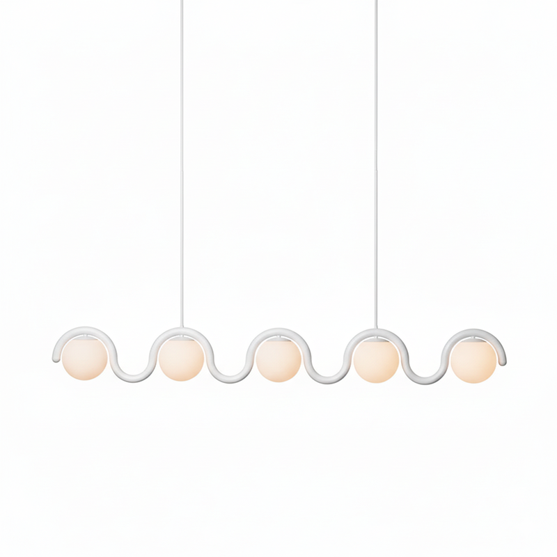 Curved Wave Linear Chandelier with Opal Glass Globes - Arrielight