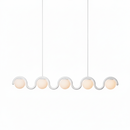 Curved Wave Linear Chandelier with Opal Glass Globes - Arrielight