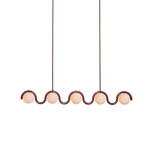 Curved Wave Linear Chandelier with Opal Glass Globes - Arrielight