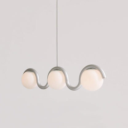 Curved Wave Linear Chandelier with Opal Glass Globes - Arrielight