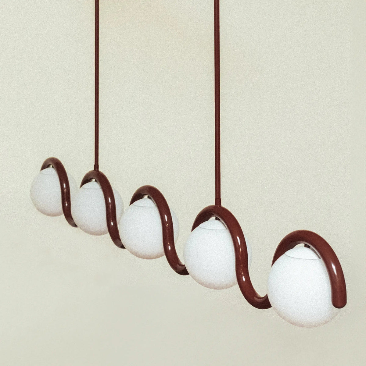 Curved Wave Linear Chandelier with Opal Glass Globes - Arrielight