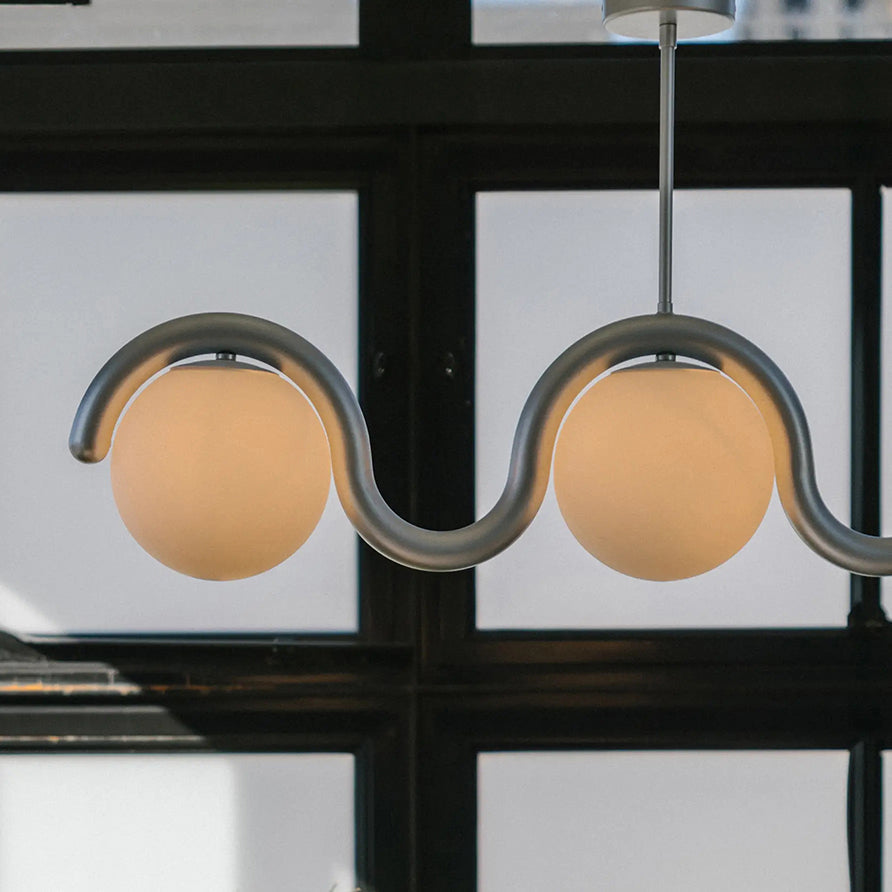 Curved Wave Linear Chandelier with Opal Glass Globes - Arrielight