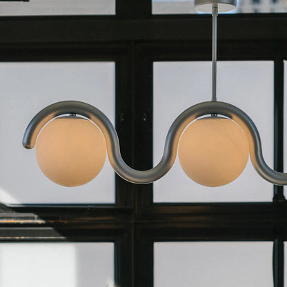 Curved Wave Linear Chandelier with Opal Glass Globes - Arrielight